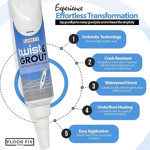 Floor-Fix Pro Twist & Grout Repair Kit – Premixed Waterproof Grout Repair & Grout Paint Pen Alternative–Fast Tile Grout Reviver for Bathroom, Shower & Kitchen–Crack-Resistant (Light Gray, 8.8 Fl Oz)