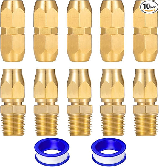 Soild Brass 4pcs 1/4" Barb（1/4" ID Polyurethane Hose） x 1/4" NPT and 4PCS Soild Brass Air Reusable Splicer For 1/4-Inch ID Hose