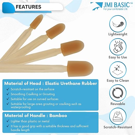 JMIBASIC Caulk Smoothing Tool Set - Corner & Narrow Area Spatula for Precise Sealing - Assorted Size Silicone Sealant Applicator - Premium Rubber Finisher for Grout Application_Wood (Large 2 Small 2)