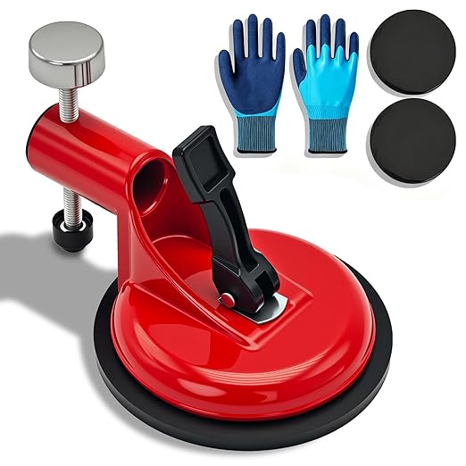 2026 Floor Gap Fixer Tool, Professional Adjustable Height Setter with Heavy-Duty Rubber Suction Cup & 2 PCS Sticky Pads, Tile Leveling System for Installation, Repair & Precise Seam Alignment (Red)