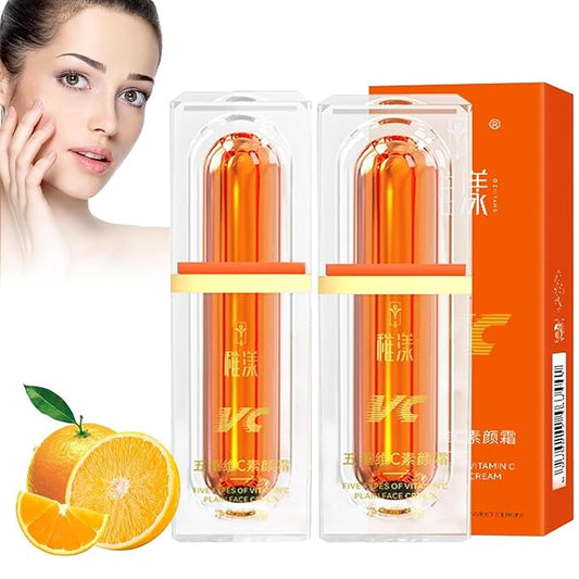 2Pcs Five Vitamin C Tone-Up Cream,Five Vitamin C BB Cream,Natural Makeup Tone-Up Lazy Concealer for All Skin Types & Daily Use
