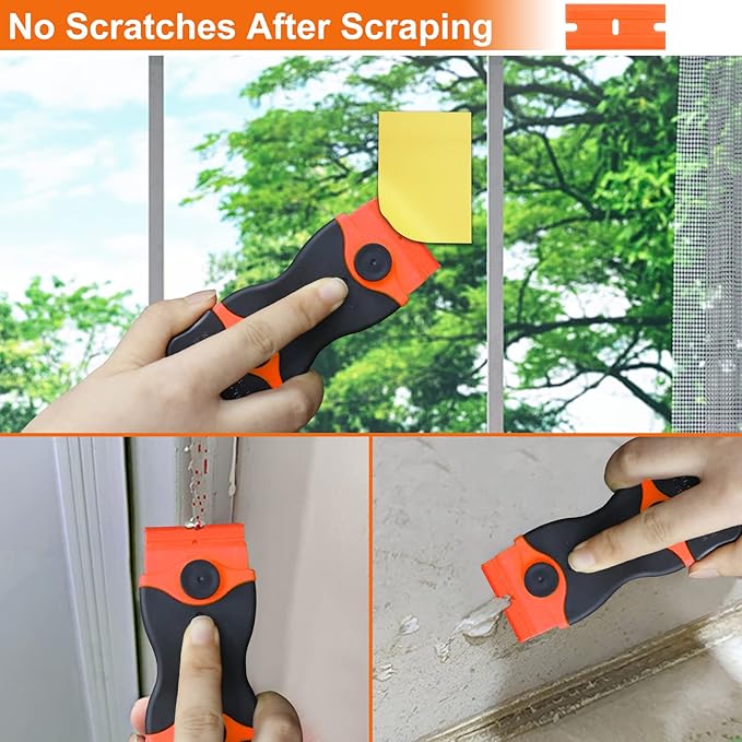THINKWORK Razor Blade Scraper - 2Pcs Razor Scraper Set with 20Pcs Razor Blades, Scraper Tool for Removing Labels, Decals, Stickers, Paint, Caulk, Adhesive