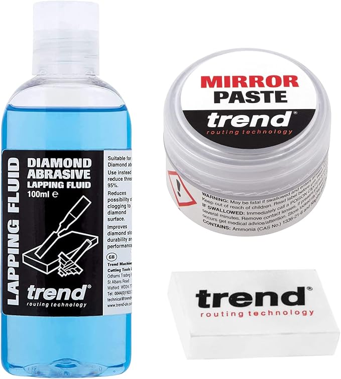 Trend Complete Sharpening Set: 6 Inch Diamond Bench Stone, Tapered File, Leather Strop, Lapping Fluid, Mirror Paste, Cleaning Block & Storage Case, DWS/KIT/K