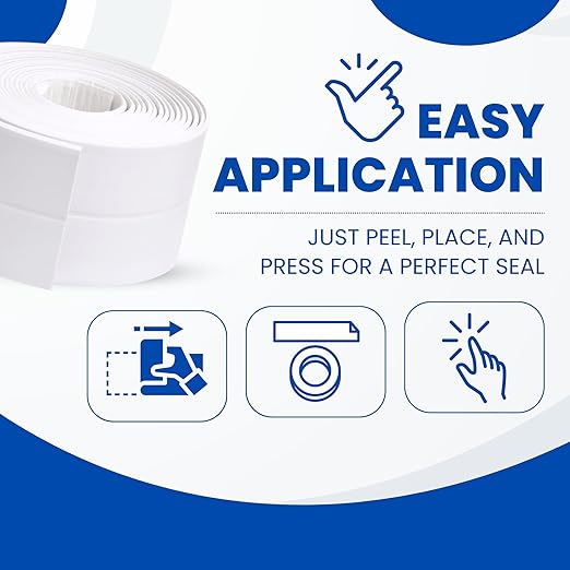 Gadgetime USA Bath & Kitchen Caulk Tape Sealant Strip - PVC Self Adhesive Waterproof Tape for Tub and Wall Sealing - Tape Caulk Sealer - Waterproof Sealant Tape - White - 1.5" x 10.5 Feet