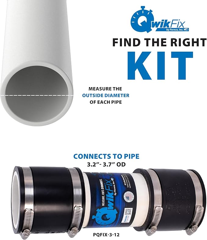 Fernco QwikFix Broken Pipe 3" Coupling Repair Kit for Plastic, Cast Iron and Steel Pipes in Black