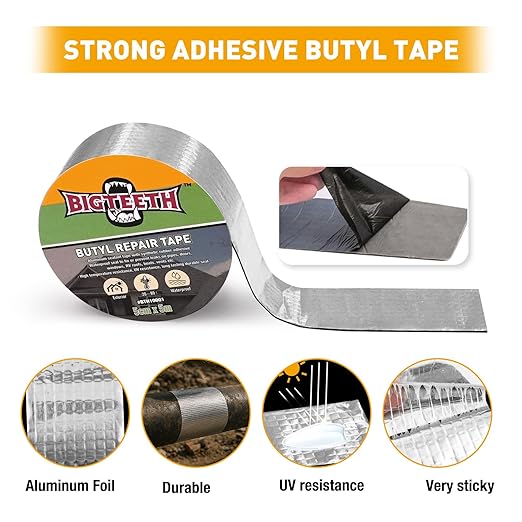 BIGTEETH Aluminum Butyl Repair Tape - 2 inch x 16 feet Waterproof Tape for Pipes, Doors, Windows, RV Roofs, Boats, Vents, etc
