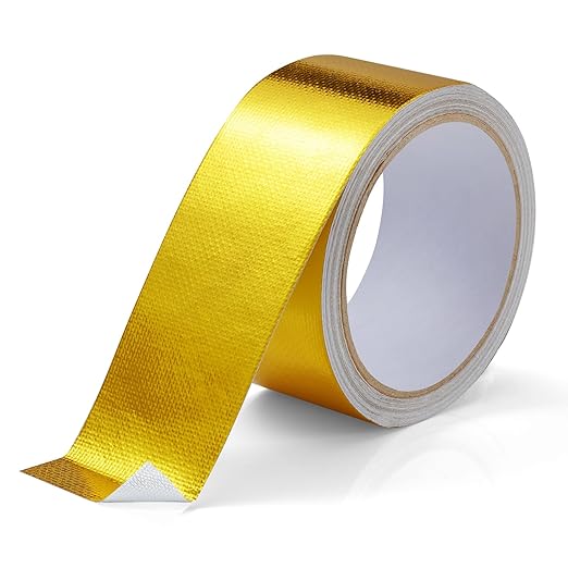 4in x 33FT Aluminum Foil Tape, Fiberglass Heat Shield Tape, Golden Self-Adhesive Heat ReflectiveTape, Exhaust Heat Resistant Tape, for Hose and Auto Use