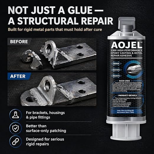 3-Pack Metal Epoxy, 2-Part Structural Repair Adhesive for Metal & Aluminum Repair, Load-Bearing, Waterproof, Heat Resistant to 392°F, Drillable After Cure, Total 5.07 oz