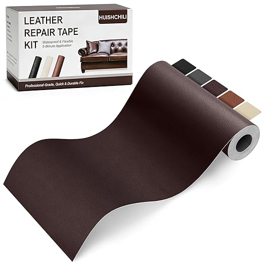 Dark Brown Leather Repair Tape, 3.15" x 59" Heavy Duty Vinyl Repair Patch, Waterproof Self Adhesive Leather Repair Kit for Fixing Holes & Scratches on Couch, Car Seat, Furniture