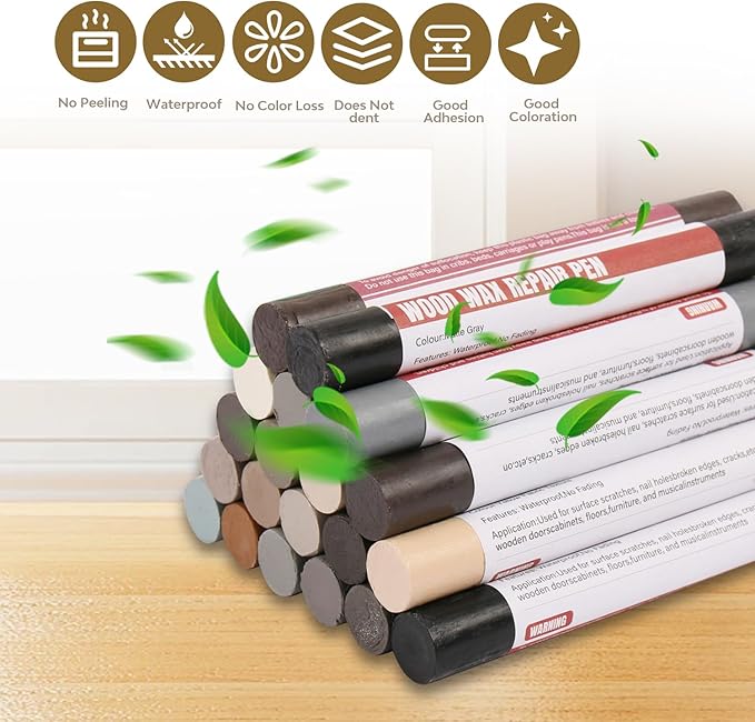 Wood Filler Sticks，20 Colors Wood Repair Wax Crayons Furniture Markers Touch up for Repairing Scratches, Scuffs, Cracks, Dings and Holes in Wood Floors, Cabinets, Furniture (Gray Series)
