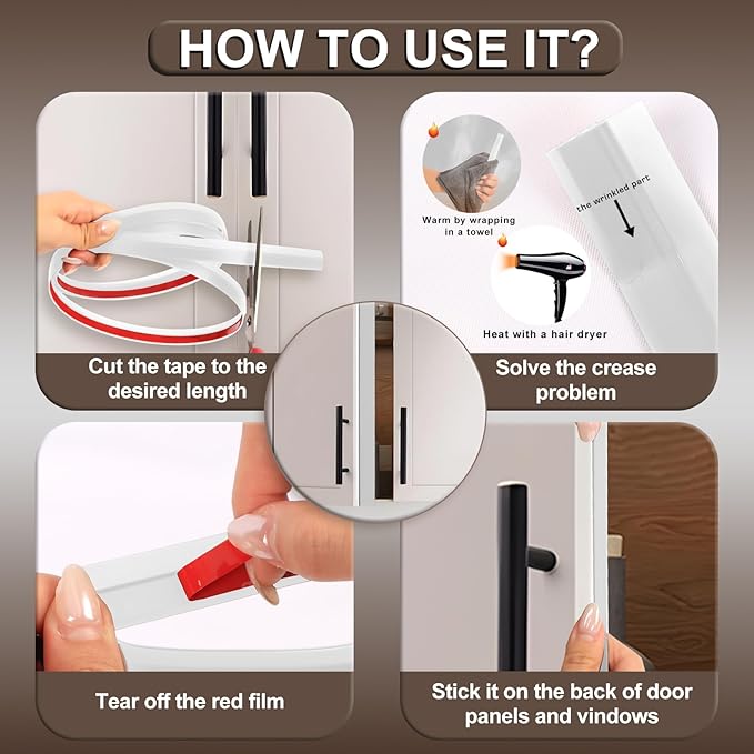 9.8 Ft*5 Pcs Cabinet Door Seal Strip Weather Stripping Gap Filler,Silicone Cabinet Door Dust Strips Suitable for Wardrobe and Cupboard,Rubber Seal Strip,Keep Cleaning Dry(Black