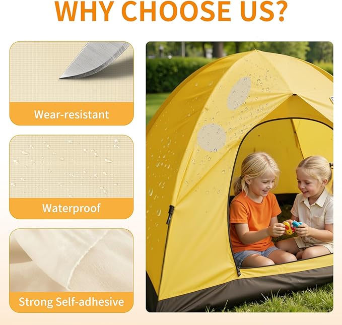 Waterproof Nylon Fabric Repair Tape Tent Repair Kit, 4pcs Outdoor Gear Tenacious Fix Tape, Self-Adhesive Fabric Patches for Clothes, Down Puffer Jacket, Tent, Sleeping Bag, Backpack, Beige