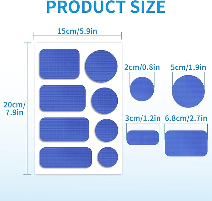 Waterproof Self-Adhesive Nylon Patches for Tent Repair Kit, 24pcs Outdoor Gear Tenacious Repair Tape, Fabric Patches for Clothes, Down Puffer Jacket, Tent, Sleeping Bag, Backpack, Royal Blue