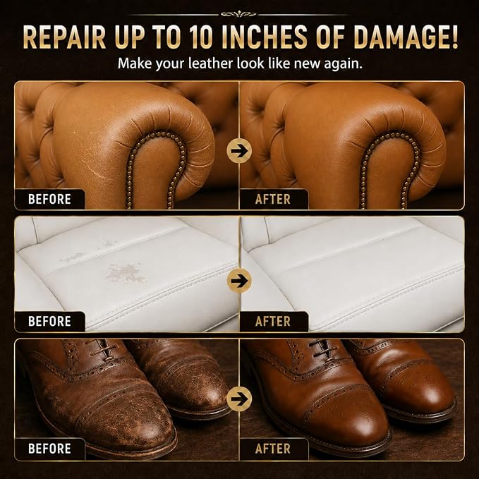 Vigorder Brown Leather Repair Kit for Furniture, Leather Couch Repair Kit for Sofa, Car Seats, Jacket and Purse, Fix Scratches, Tears, Holes, Cracks and Peeling with Easy Instructions