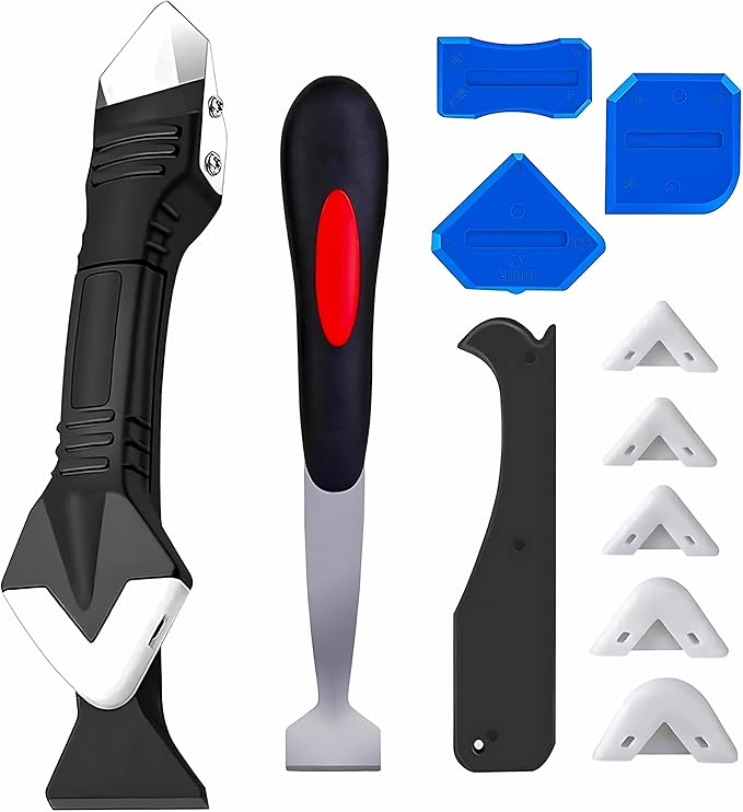 Silicone Caulking Tools - Sealant Finishing Tools Paste Removal Scraper, Caulk Remover, Glazing Corner Scraper, Rubber Handled Stainless Steel Knife