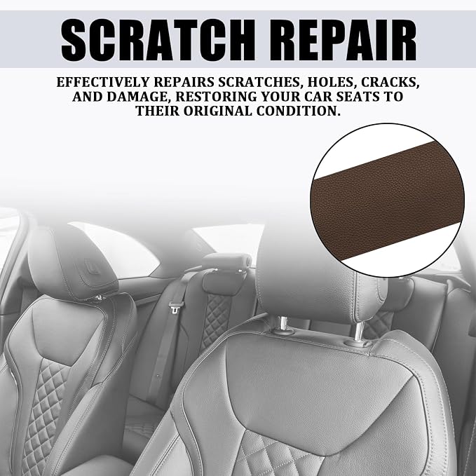 2 PCS 8 x 4 Inch PU Leather Patch for Car Seat Repair, Self-Adhesive Waterproof Vinyl Scratch Repair Kit, Breathable Leather Patches for Furniture, Car Upholstery, Couch, Sofa, Chair (Brown)