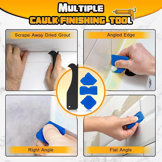DIYSELF Caulk Gun Kit 9 Pack Professional Caulking Gun Caulk Remover Tool Kit Silicone Gun Sealant Finishing Tool Grout Scraper Hand Caulking Gun No Drip for Bathroom Kitchen Window Sink Tile Sealing