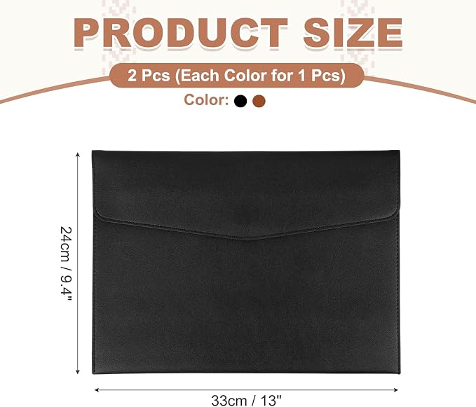 PATIKIL 2Pcs PU Leather A4 File Folder, Document Holder Envelope Waterproof Napa Texture Filing Organizer Portfolio Folder Case with Magnetic Snap Closure for Home Office, Black, Brown