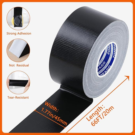 ZOMPAGO Black Window Weather Sealing Tape 1.8in x 66FT, Cloth Draft Stopper for Sliding Door & Gap Filler, Strong Adhesive Window Seal Tape Air Conditioner Door Weather Stripping Insulation