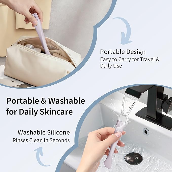 Blackhead Remover Tool, Stainless Steel Face Scraper, Skin Scrubber Face Spatula for Deep Cleansing, 3-in-1 Skin Care Tool with Blackhead Scraper, Mask Applicator & 2 Silicone Heads (Purple)