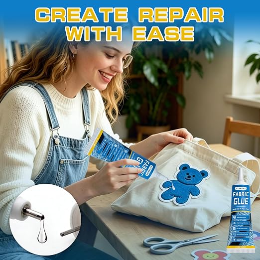 Fabric Glue Permanent, Extra Strong Fabric Adhesive, 2.1 Oz Washable Clear Clothing Glue - Waterproof, Quick-Dry & Clear Fabric Glue for Clothes, Patches, Denim, Leather, Textile & More