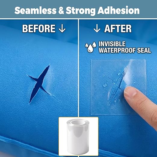 16.4FT x 6 Inch TPU Waterproof Repair Tape, Heavy Duty Vinyl Patch Kit for Inflatable Pool, Floats, Air Mattress, Bounce House, Tent, Canvas, Canopy & RV Awnings – Extra Long Clear Sealing Roll
