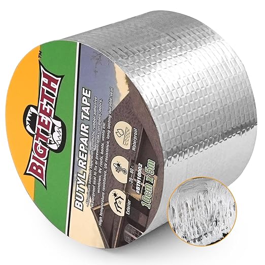 BIGTEETH Aluminum Butyl Repair Tape - 4 inch x 16 feet Waterproof Tape for Pipes, Doors, Windows, RV Roofs, Boats, Vents, etc
