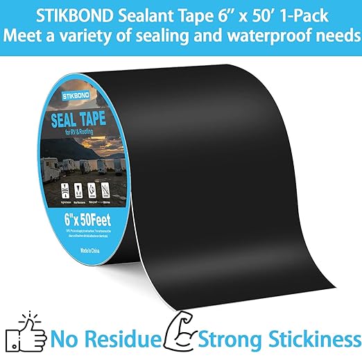 6" x 50Ft 1-Pack Black RV Sealant Tape,Waterproof Commercial Roof Tape for Walls, Appliances, Vehicle Repairs, and Weatherproof