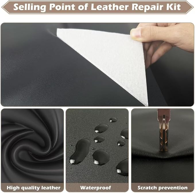 Leather Repair Tape, 23.6x79 inch Leather Patches for Furniture, Self Adhesive Leather Repair Patch for Sofas, Couches, Leather Covers, Seats, Chairs, Vinyl Repair Tape Dark Brown-Fine Grain
