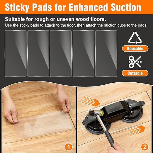 Floor Gap Fixer Tool, Heavy Duty Suction Cup with 45° Double Sided Striking Surface, Floor Repair Tool with Sticky Pads & Hammer for Wood, Vinyl, Laminate Planks Fixing