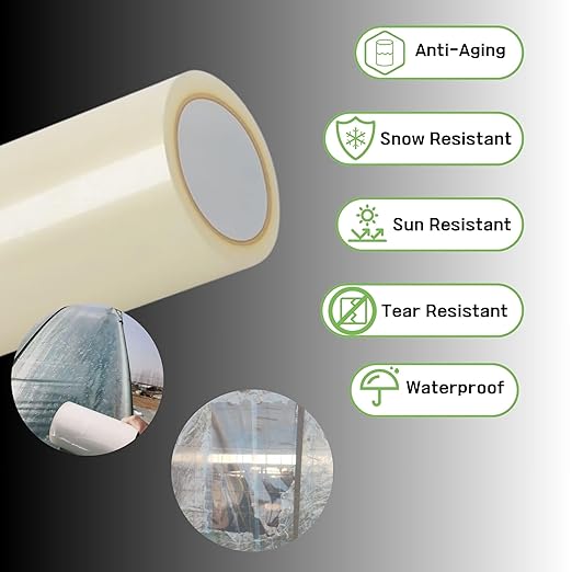 Greenhouse Repair Tape 8IN x 65FT, Greenhouse Plastic Tape Weather & UV Resistant Tent Repair Tape for Hoop House, Tarps, Outdoor Covering