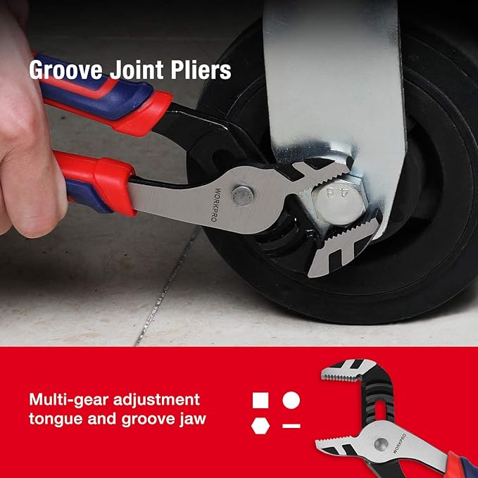 WORKPRO Pliers Set, Premium Cr-V Construction, Includes 6 Inch Slip Joint, Long Nose, Diagonal Cutting, 8 Inch Groove Joint, 7 Inch Linesman and Storage Pouch, for Basic Repair (Pack of 2)
