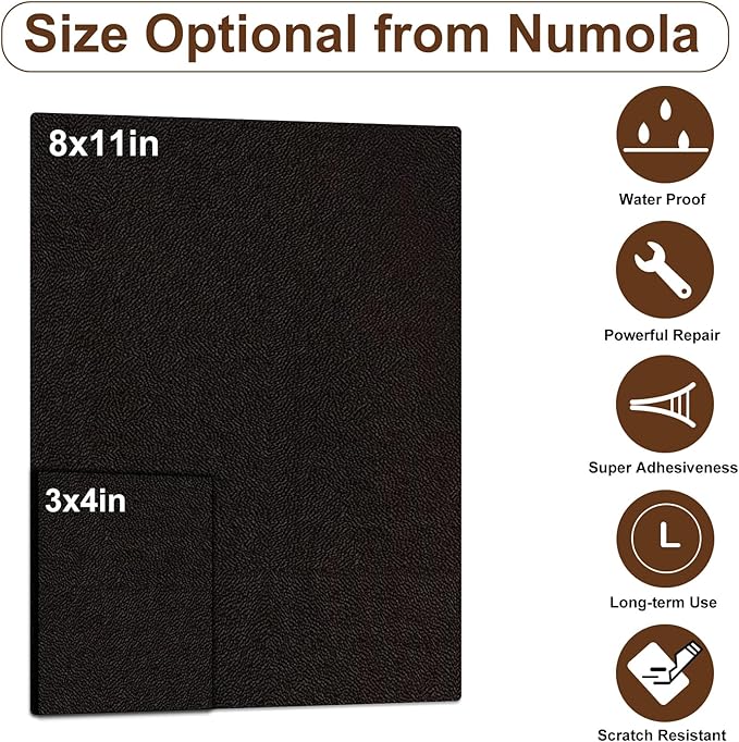 Numola Leather Repair Patch 8×11 inch Self-Adhesive Leather Repair Tape, Scratch/Holes Vinyl Repair Kit for Couch, Car Seat, Sofas, DIY Furniture Upholstery, Chair, Jackets, First-aid (Dark Brown)