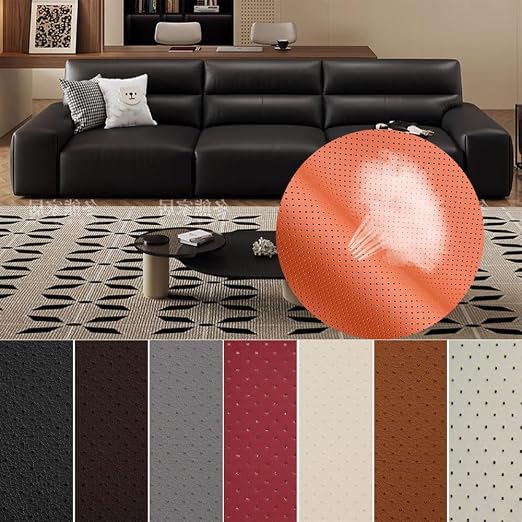 Leather Repair Patch Breathable Perforated Adhesive Self-Adhesive Repair Patch, Furniture Couch Car Seats Office Chairs Sofa Refurbished Patch 17.7x39.4 Grey 2