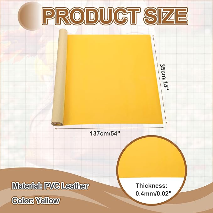 MECCANIXITY Leather Repair Patch 14"x54" Self-Adhesive Leather Vinyl Repair Tape Kit for Furniture Couches Sofa Chair Car Boat Seats Jackets, Yellow