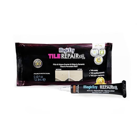 MagicEzy Tile RepairEzy (Grey) - Ceramic Tile Repair Filler to Fix Tile Chips and Cracks - Super Strong Adhesion - Ceramic, Porcelain, Acrylic, Fiberglass, Enamel