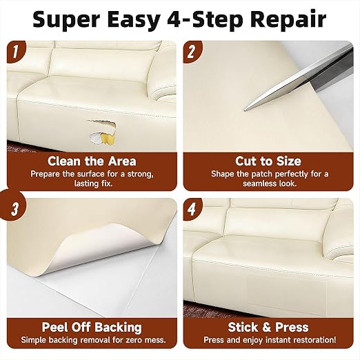 Leather Repair Tape, Heavy Duty Vinyl Repair Patch, Waterproof Self Adhesive Leather Repair Kit for Fixing Holes & Scratches on Couch, Car Seat, Furniture (Beige, 3.15 x 59in)