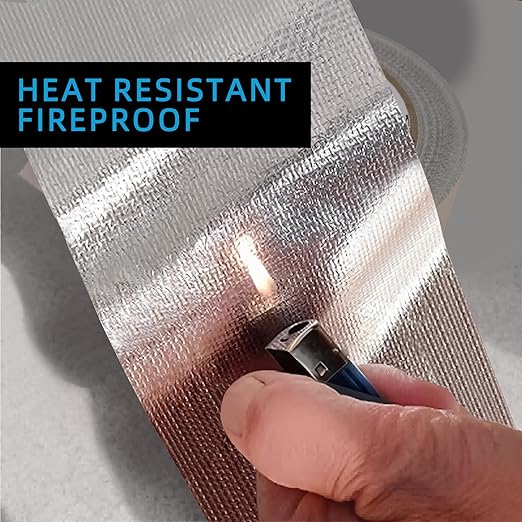 Fiberglass Aluminum Foil Tape - 3 inch x 66 Feet, Self-Adhesive Fiberglass Heat Shield Tape, Silver Heat Resistant Tape, Reflective Aluminum Foil Tape for HVAC, Auto, Insulation, Repair