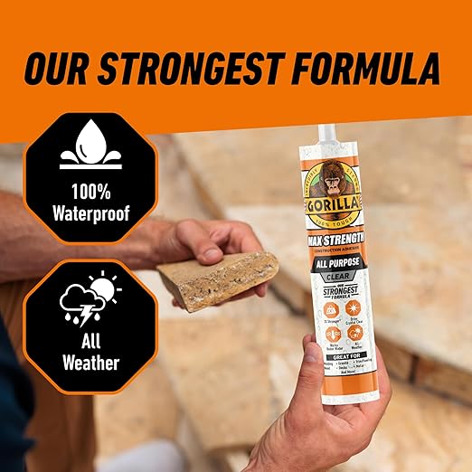 Gorilla Max Strength Construction Adhesive, Clear Glue, 9 Ounce Cartridge (Pack of 2) - Gap Filling and Waterproof