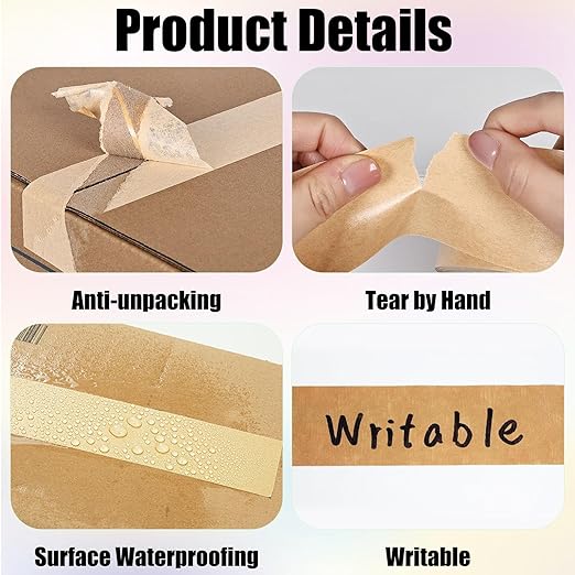 Delphinus Brown Kraft Paper Packing Tape, Waterproof Coated Strong Adhesive, Heavy Duty Brown Packing Tape for Box & Carton Sealing Packaging for Shipping Moving Sealing