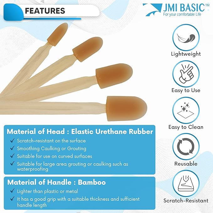 JMIBASIC Silicone Caulk Finishing Tool - Assorted 5 Size Sets - Premium Smooth Rubber Spatula Finisher - Easy Caulking Tool - Grout sealer Applicator (Wood)