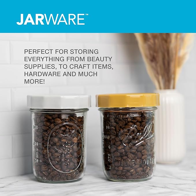 Jarware Multicolor Mason Jar Lids, Set of 4 Wide Mouth Plastic Lids for Mason Jars, White, Black, Brown & Green