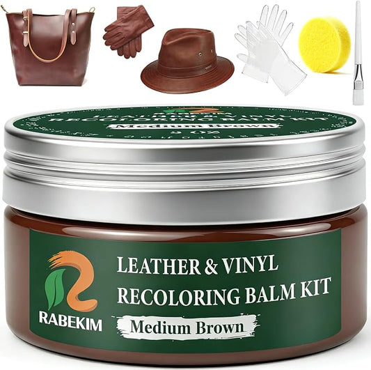 Medium Brown Leather Repair Kit, Leather Recoloring Balm – Restore & Repair Faded Leather on Couches, Car Seats, Shoes & Furniture | Leather Color Restorer & Conditioner | Easy DIY Application