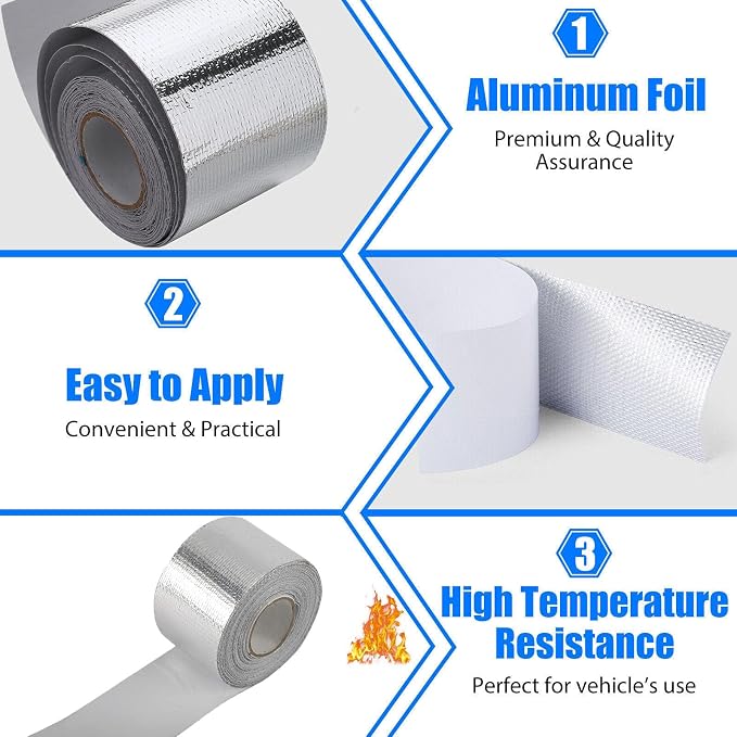 Xinhan (Gold,Silver,Black) Aluminum Foil Heat Shielding Tape High Temperature Heat Reflective Adhesive Backed Tape Compatible With Car Intake Pipe Engine Bay Hoses Wires Etc (Silver, 2in x 30ft)