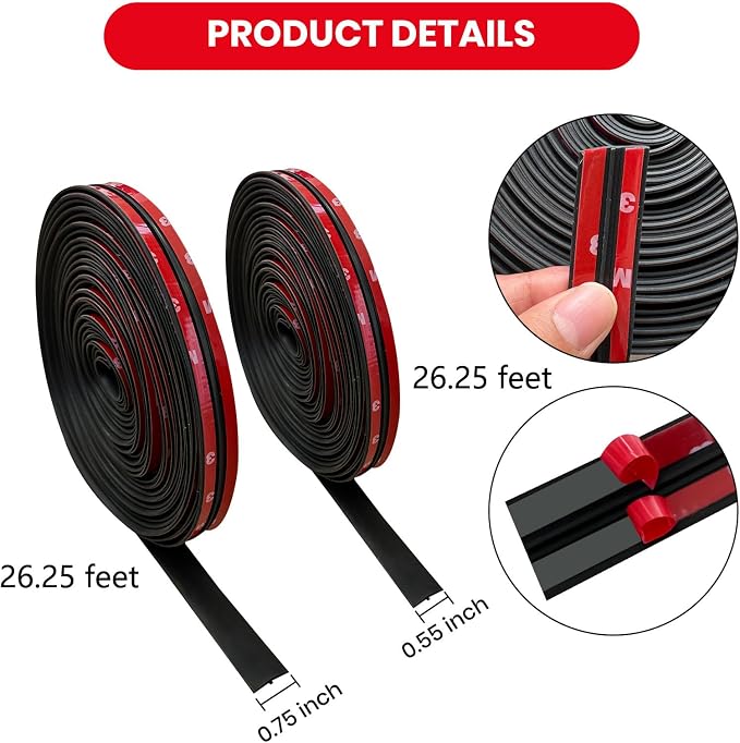 2PCS Windshield Rubber Seal Car Weather Stripping Trim T Shape Sealing Strip for Car Front Rear Windshield (52.5 Feet)