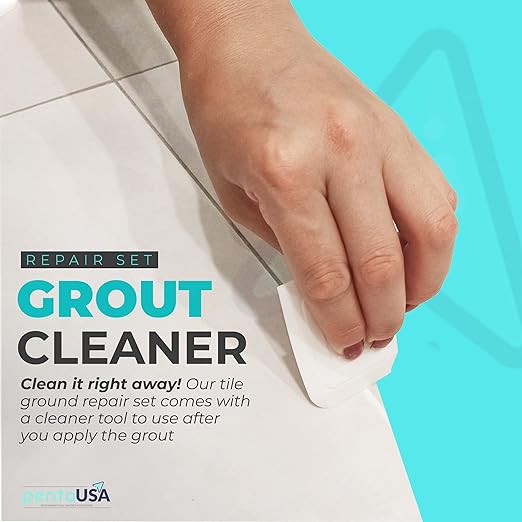 PentaUSA Tile Grout Repair Kit - Premixed Acrylic Sanded Grout for Bathroom, Shower & Kitchen, Water-Resistant Tube with Applicator, Fills Cracks and Gaps in Lines - Gray (8.8oz/250gr)