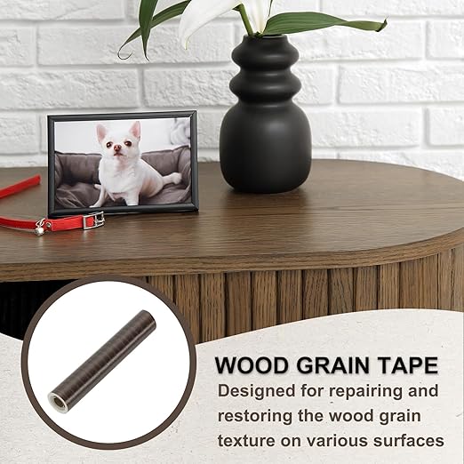 PATIKIL Wood Grain Tape 12" x 32 ft, Self-Adhesive Wood Texture Repair Tape Realistic Wooden Effect Patch for Furniture Cabinets Floor Walls, Black Walnut