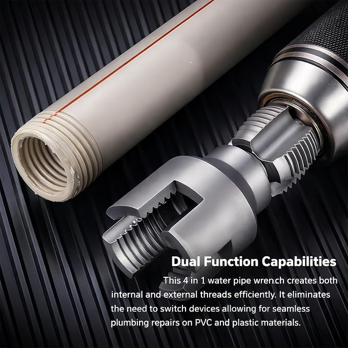 PVC Pipe Repair Tool Kit for 1/2", 3/4" & 1" Plastic Pipes, 3PCS Internal & External Thread Cleaning Tool Set, Manual Control Recommended with Broken Pipe Extractor & PTFE Tape