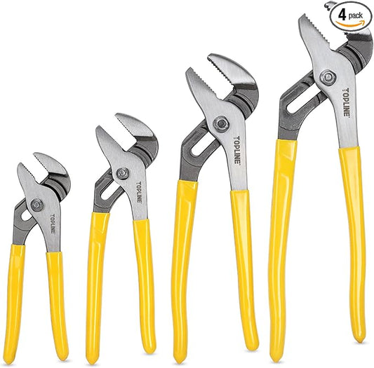 TOPLINE 4-piece Tongue and Groove Joint Pliers Set with Dipped Handles, Groove Joint Pliers Set Included 12-Inch, 10-Inch, 8-Inch and 6-Inch, Ideal for Basic Home Repair and General Applications