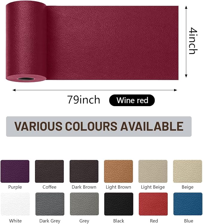 BOUYEER Leather Repair Patch Tape Kit,Self Adhesive Leather Repair for Sofa，Car Seat,Office Chair,Furniture,Jacket,Waterproof Strong Adhesive Vinyl Repair Kit. 4 in x 79 in,Wine red